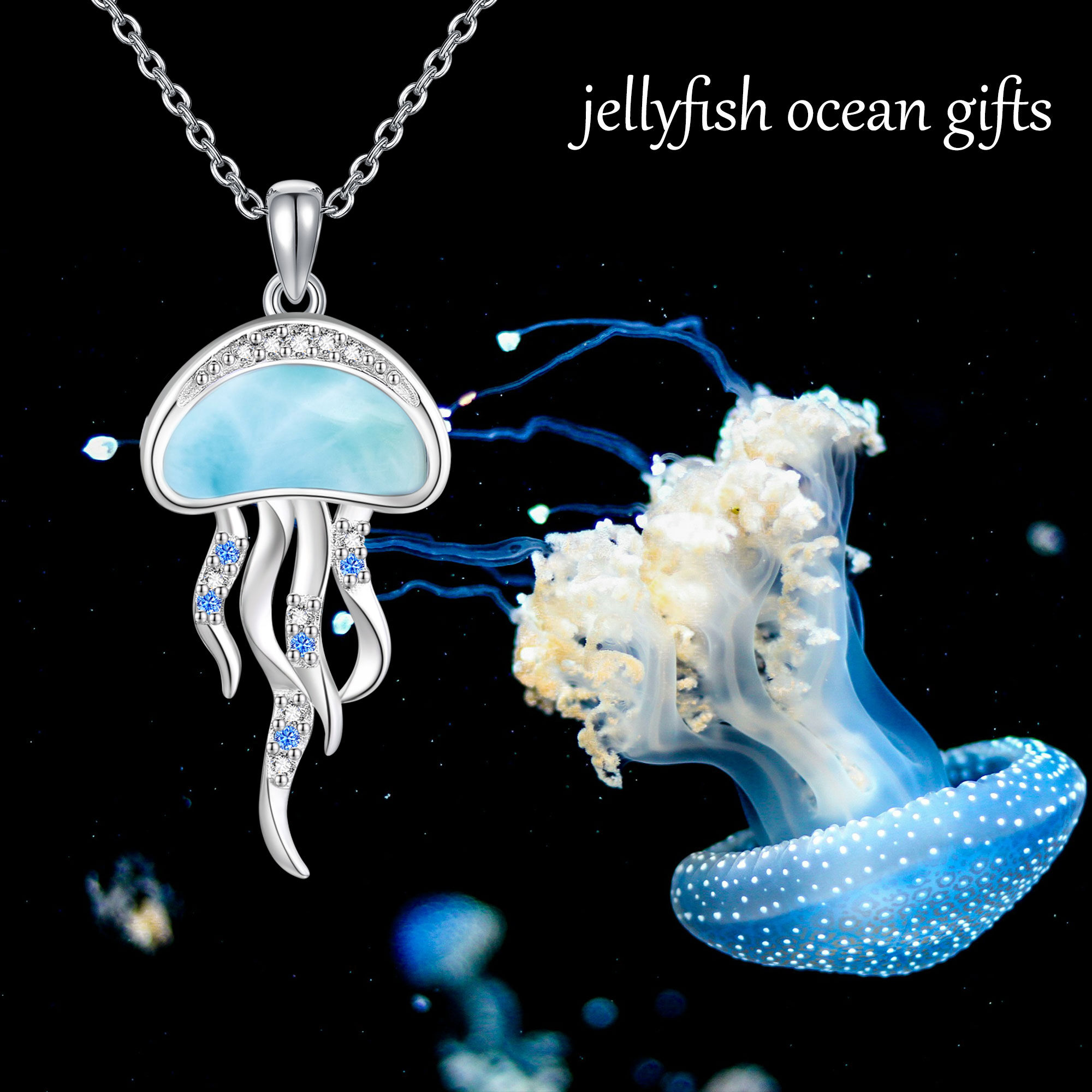 Women's 925 Sterling Silver Jellyfish Necklace, Animal Theme Gift